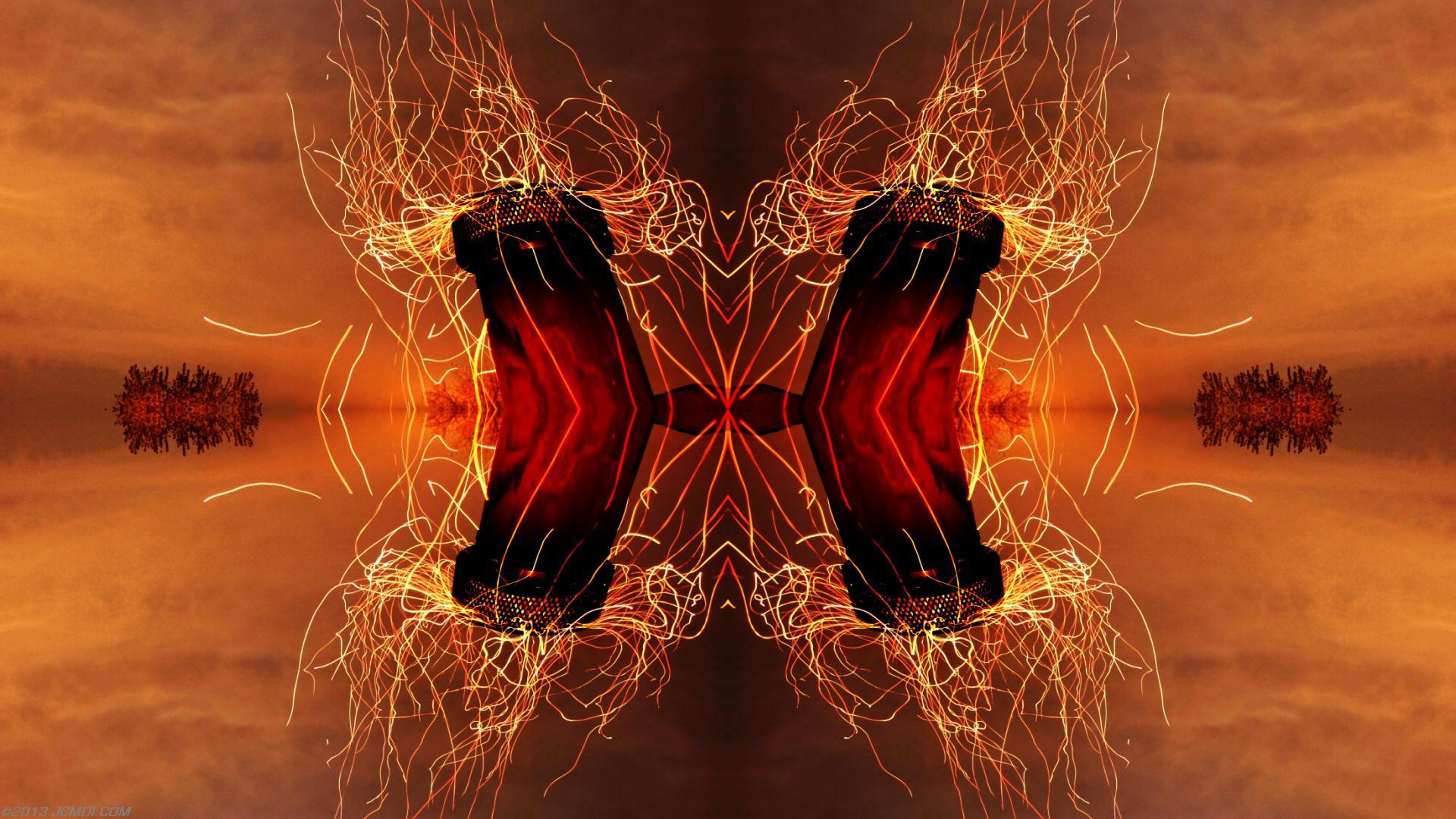 Quadroscopic composite trails: Zoomed 5D clouds moon chimney sparks and stars